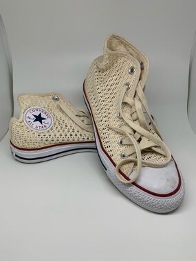 Converse Cream Crochet High-Top Sneakers with Red & Navy Accents